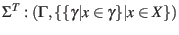 $ \Sigma^T: ( \Gamma, \{ \{ \gamma \vert x \in \gamma\} \vert x \in X \} )$