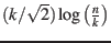 $ (k/\sqrt{2}) \log\left(\frac{n}{k}\right)$